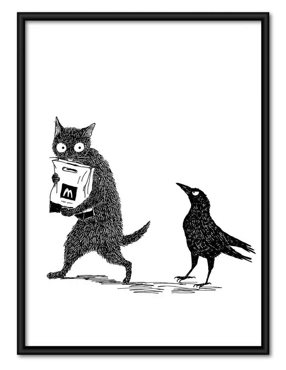 Cat Stealing From Crow Wall Art 1