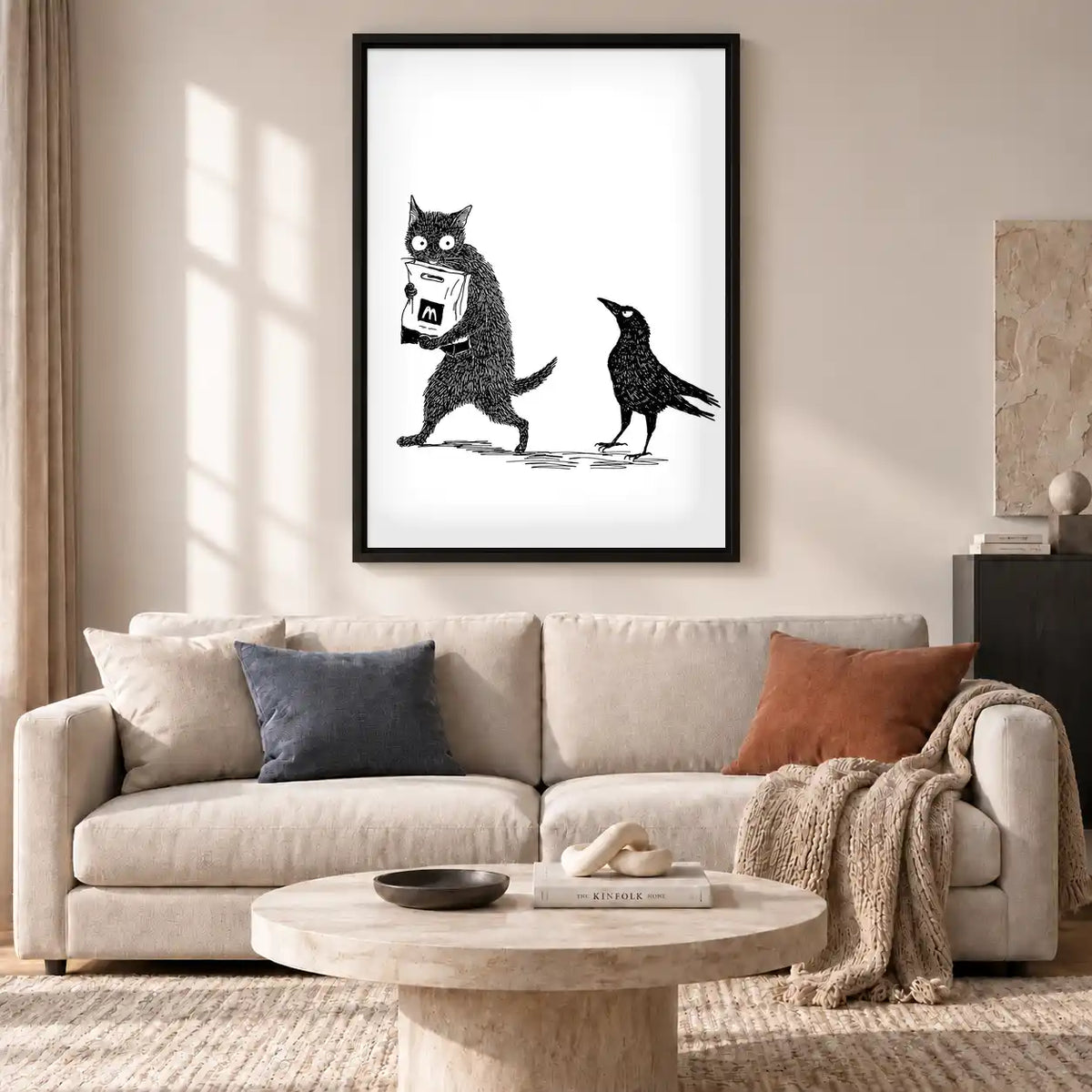 Cat Stealing From Crow Wall Art 2