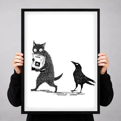 Cat Stealing From Crow Wall Art 3