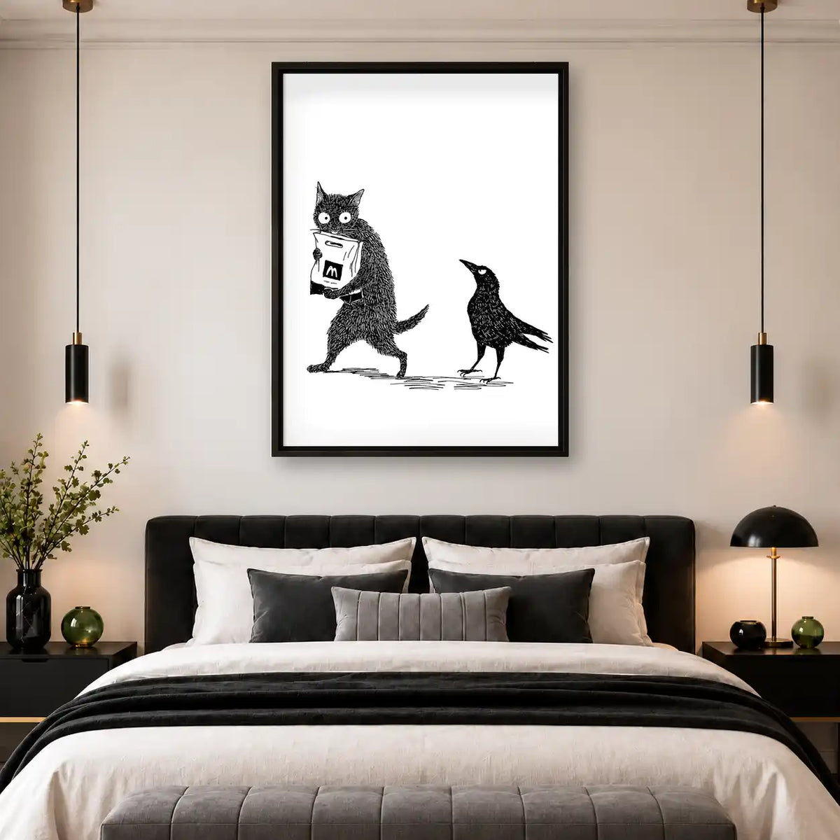 Cat Stealing From Crow Wall Art 4