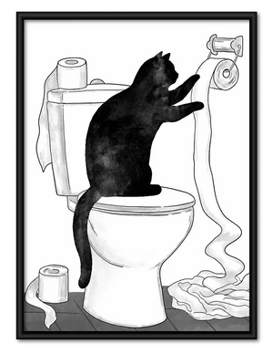 Cat Unrolling Toilet Paper Wall Art