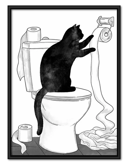 Cat Unrolling Toilet Paper Wall Art