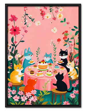 Cats At Garden Tea Party Wall Art