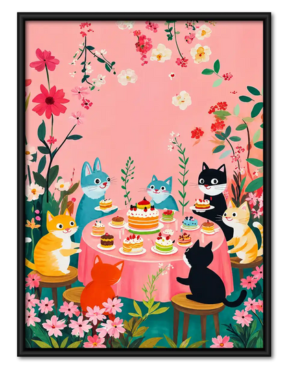 Cats At Garden Tea Party Wall Art