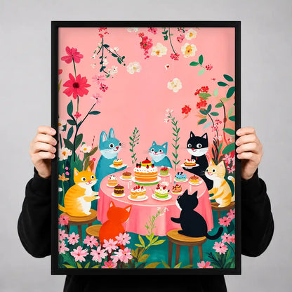 Cats At Garden Tea Party Wall Art 3
