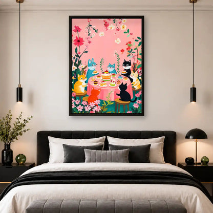 Cats At Garden Tea Party Wall Art 4