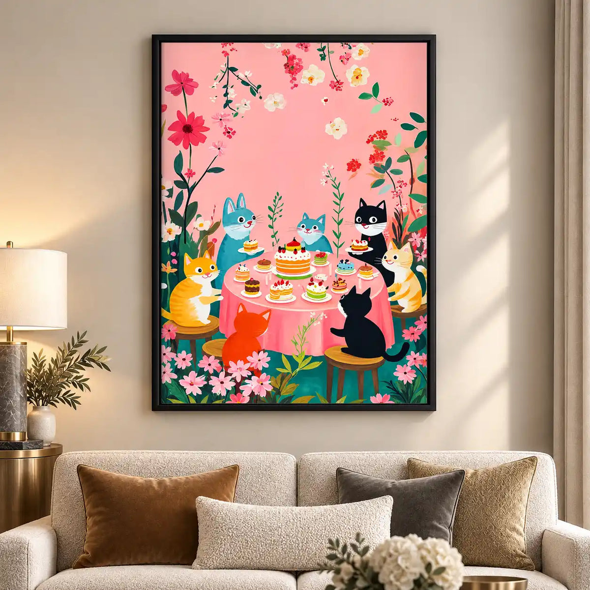 Cats At Garden Tea Party Wall Art 5