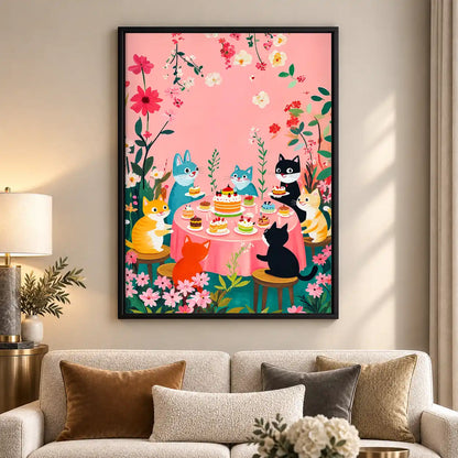 Cats At Garden Tea Party Wall Art 5