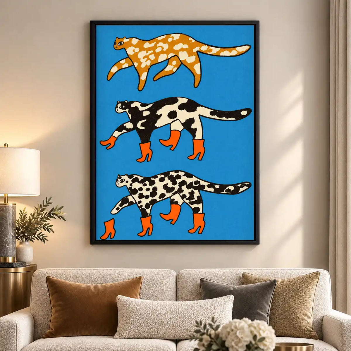 Cats Wearing Orange Boots Wall Art 5