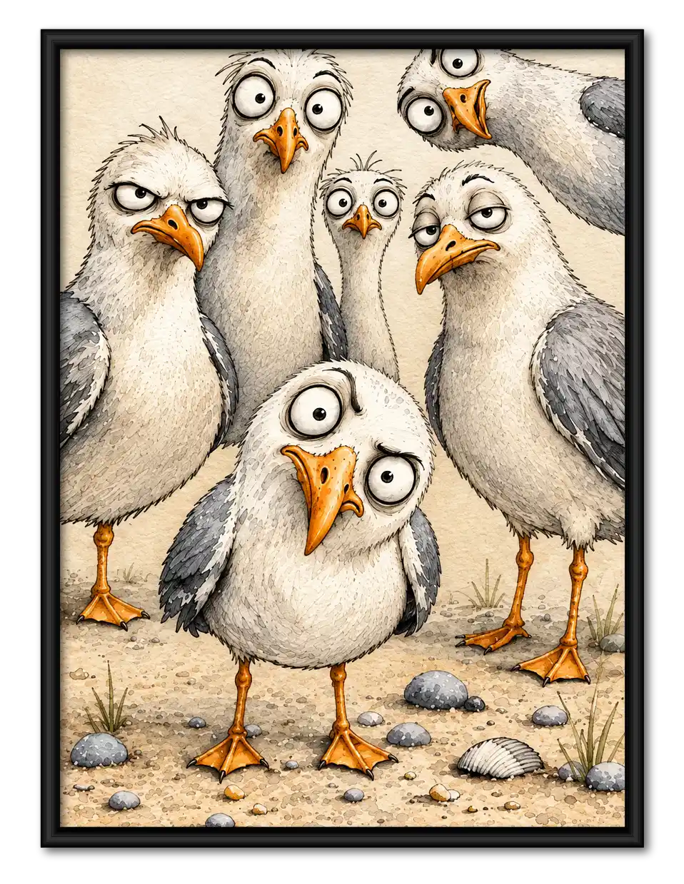 Chaotic Seagull Crowd Wall Art 1
