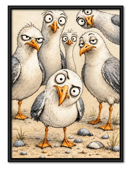 Chaotic Seagull Crowd Wall Art