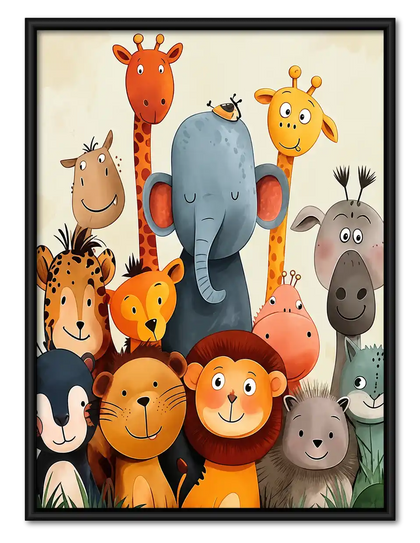 Cheerful Safari Animal Group Wall Art