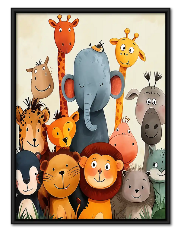 Cheerful Safari Animal Group Wall Art