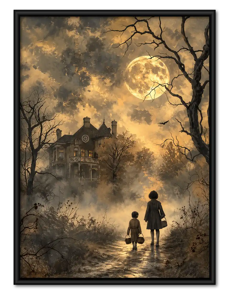 Children Approaching Haunted House Wall Art 1