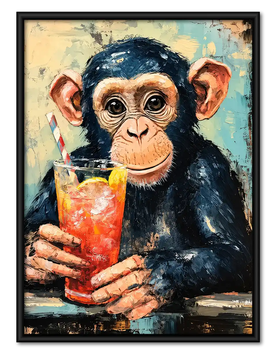 Chimpanzee With Tropical Drink Wall Art 1