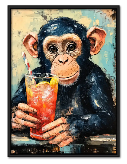 Chimpanzee With Tropical Drink Wall Art