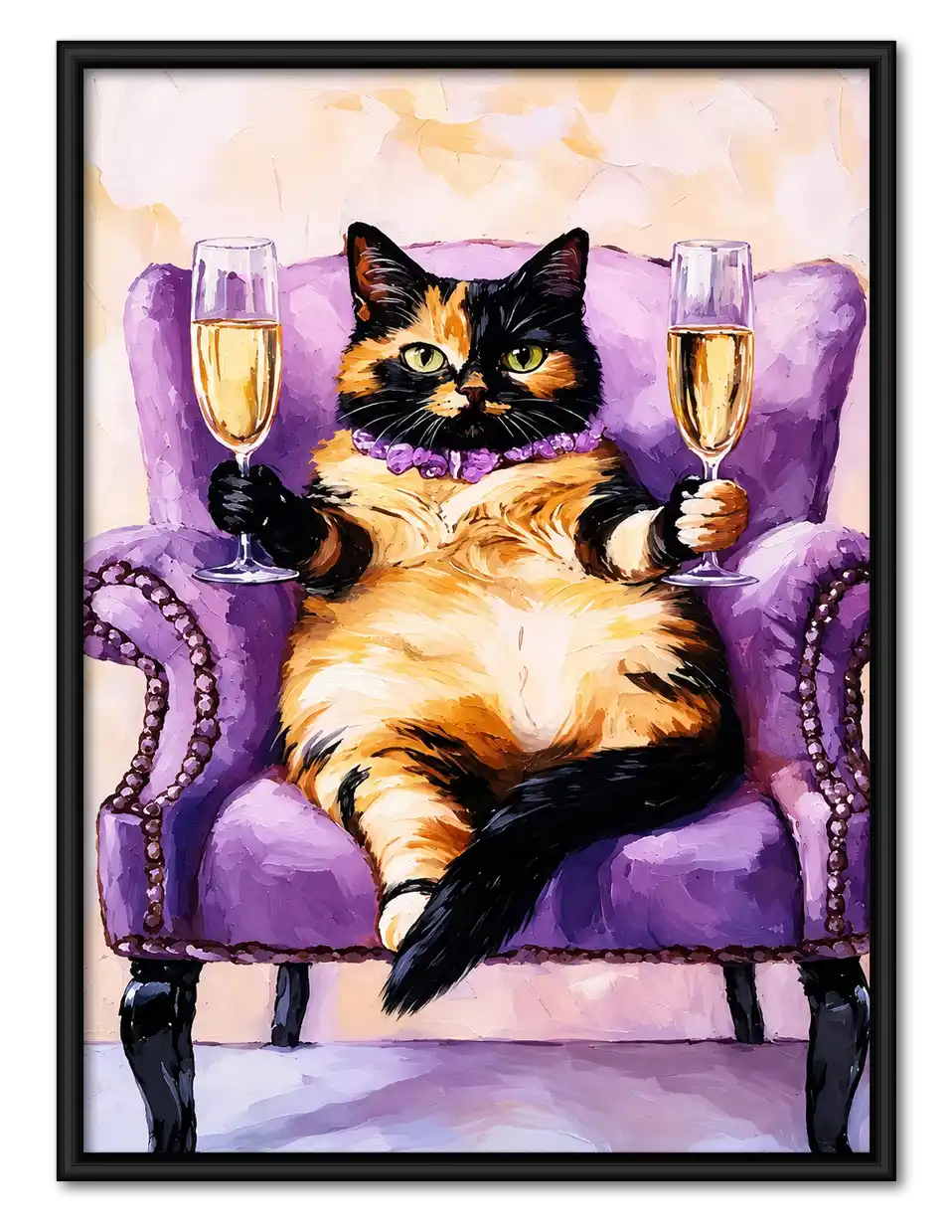 Chonky Cat Champagne Chair Wall Art 1