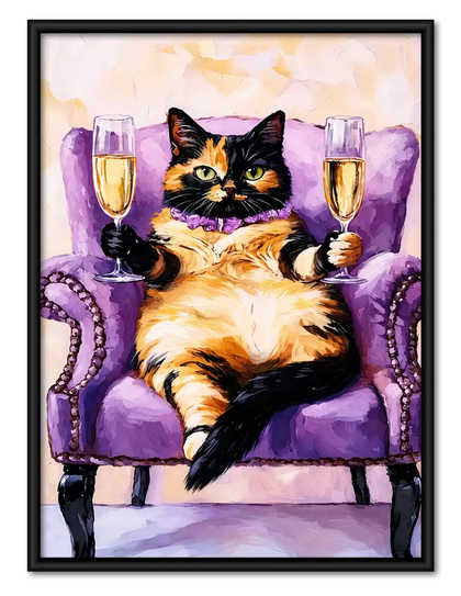 Chonky Cat Champagne Chair Wall Art