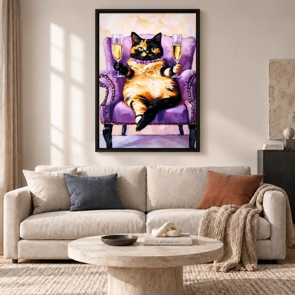 Chonky Cat Champagne Chair Wall Art 2