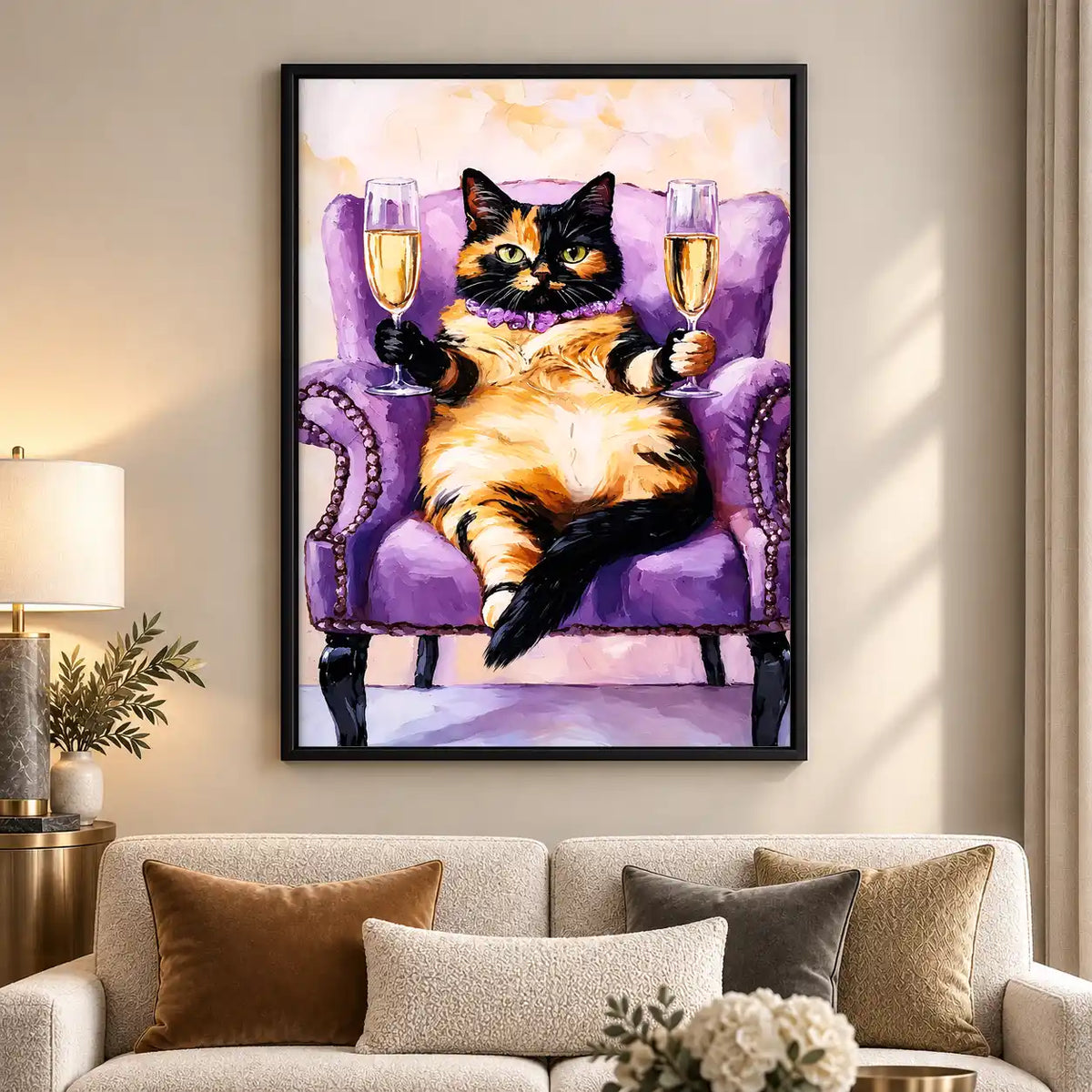 Chonky Cat Champagne Chair Wall Art 5