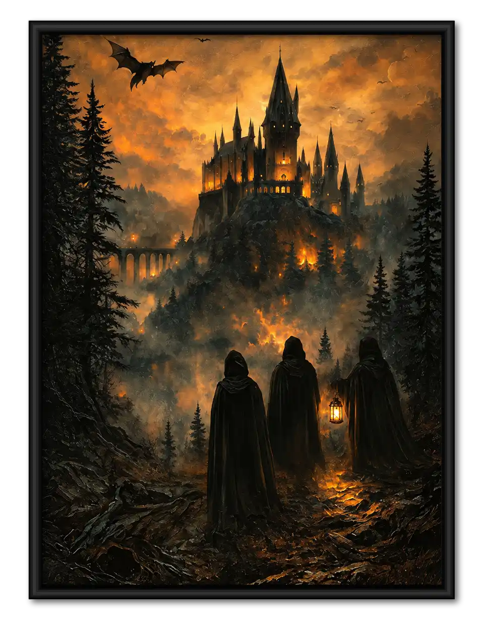 Cloaked Figures Before Gothic Castle Wall Art 1