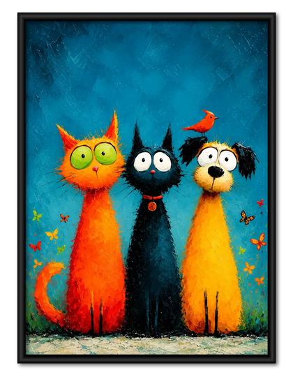 Colorful Cats And Dog Trio Wall Art