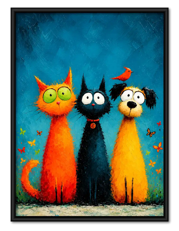 Colorful Cats And Dog Trio Wall Art