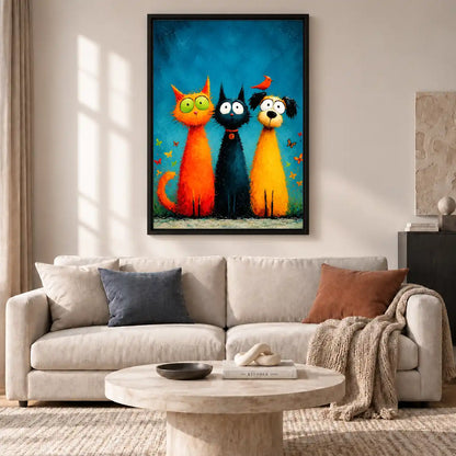 Colorful Cats And Dog Trio Wall Art 2