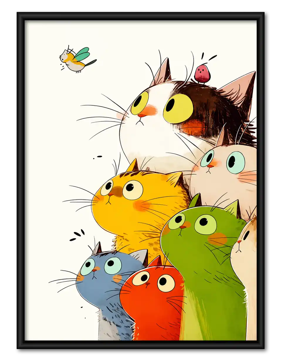 Colorful Cats Watching Fly Wall Art 1