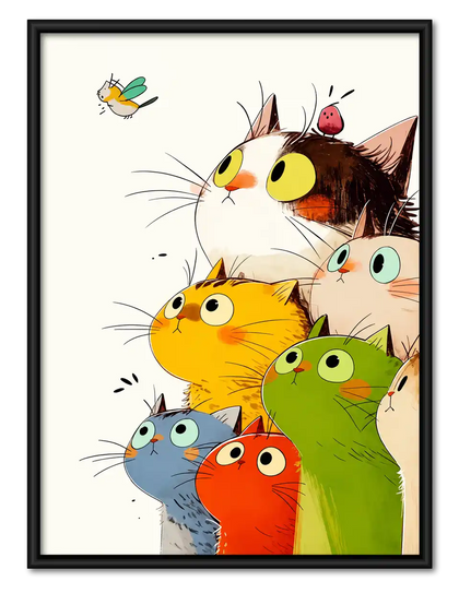 Colorful Cats Watching Fly Wall Art