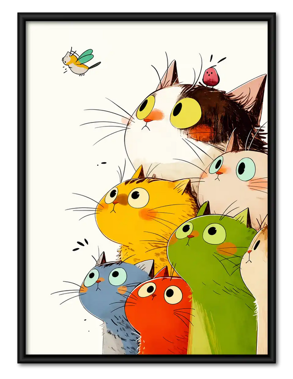 Colorful Cats Watching Fly Wall Art