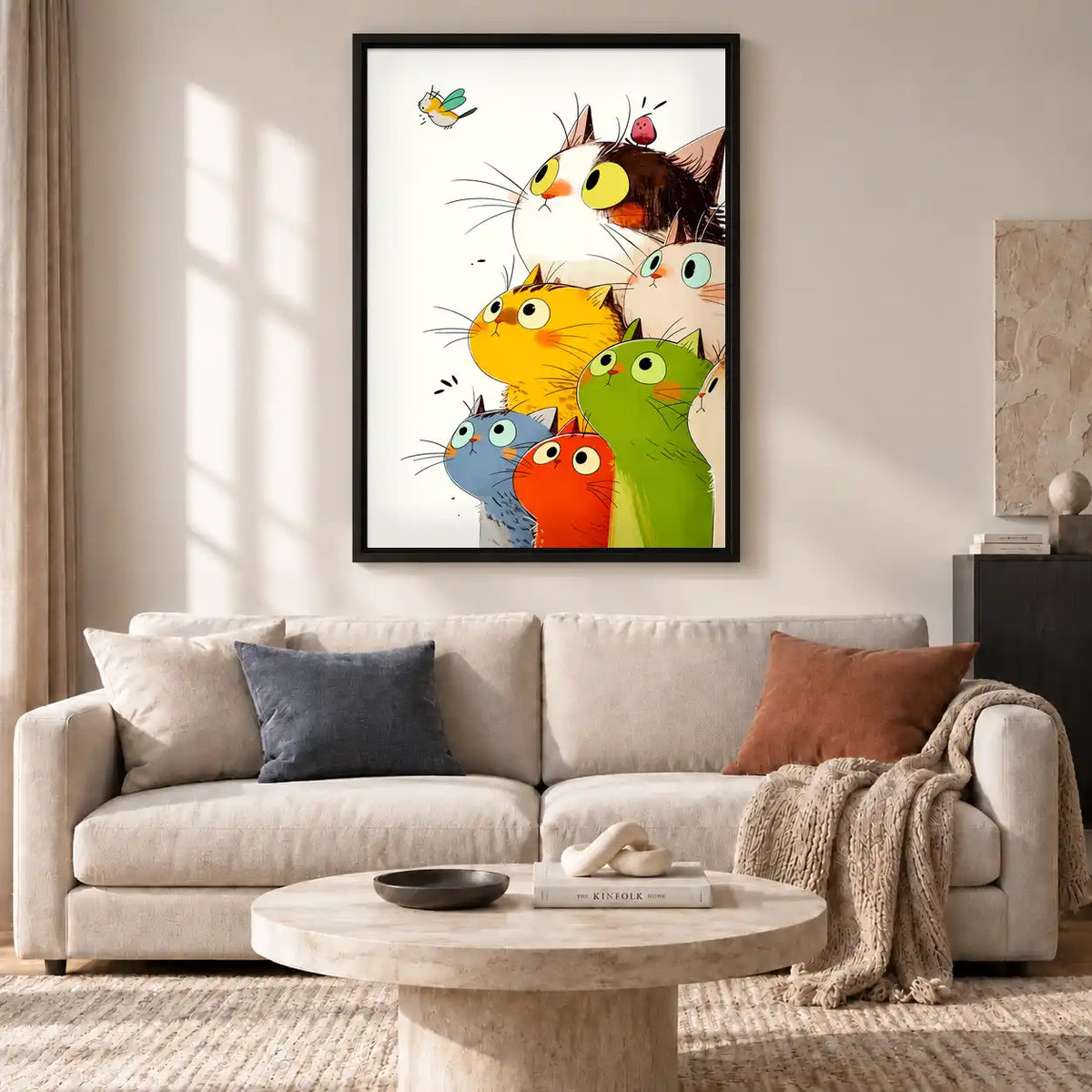 Colorful Cats Watching Fly Wall Art 2