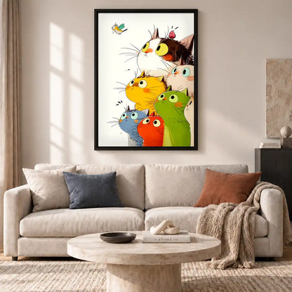 Colorful Cats Watching Fly Wall Art 2