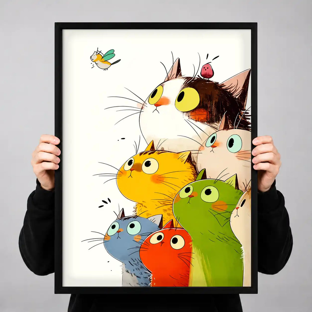 Colorful Cats Watching Fly Wall Art 3