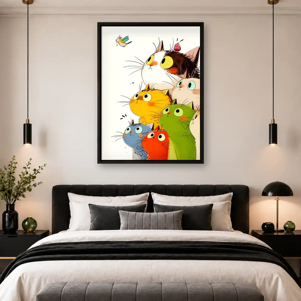 Colorful Cats Watching Fly Wall Art 4