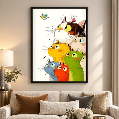 Colorful Cats Watching Fly Wall Art 5