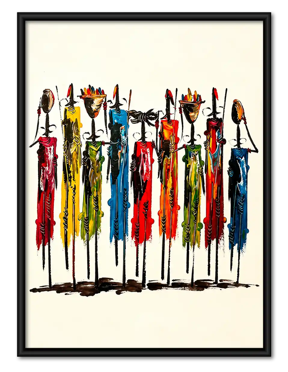 Colorful Tribal Figure Procession Wall Art 1