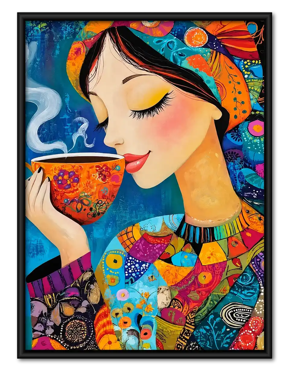 Colorful Woman Sipping Coffee Wall Art 1