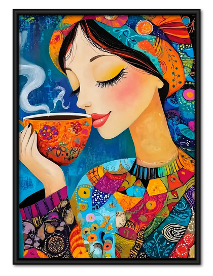 Colorful Woman Sipping Coffee Wall Art