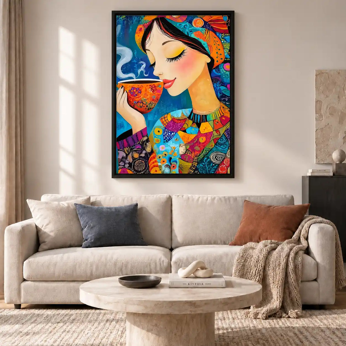 Colorful Woman Sipping Coffee Wall Art 2