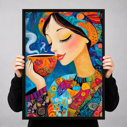 Colorful Woman Sipping Coffee Wall Art 3