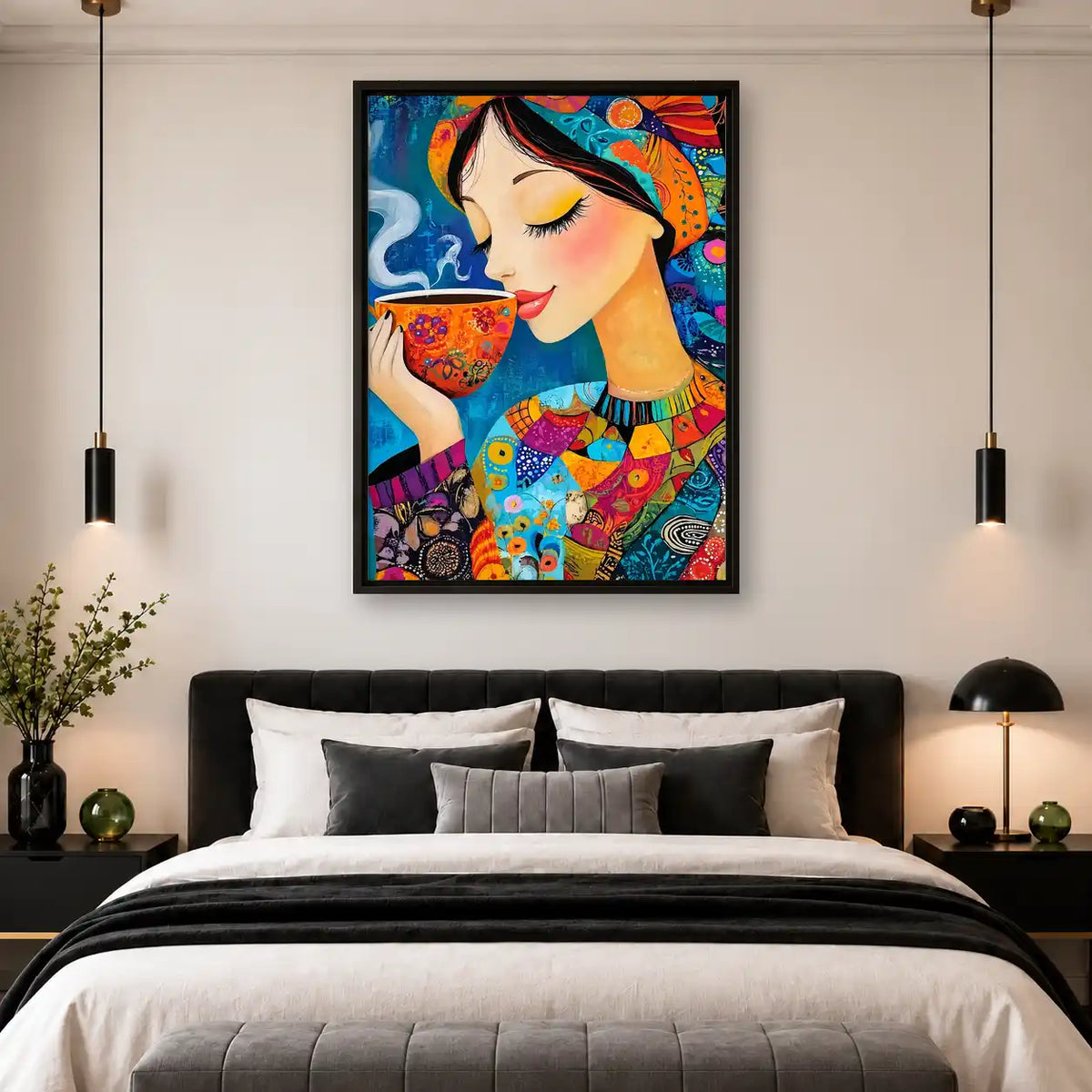 Colorful Woman Sipping Coffee Wall Art 4