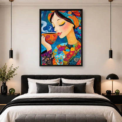 Colorful Woman Sipping Coffee Wall Art 4