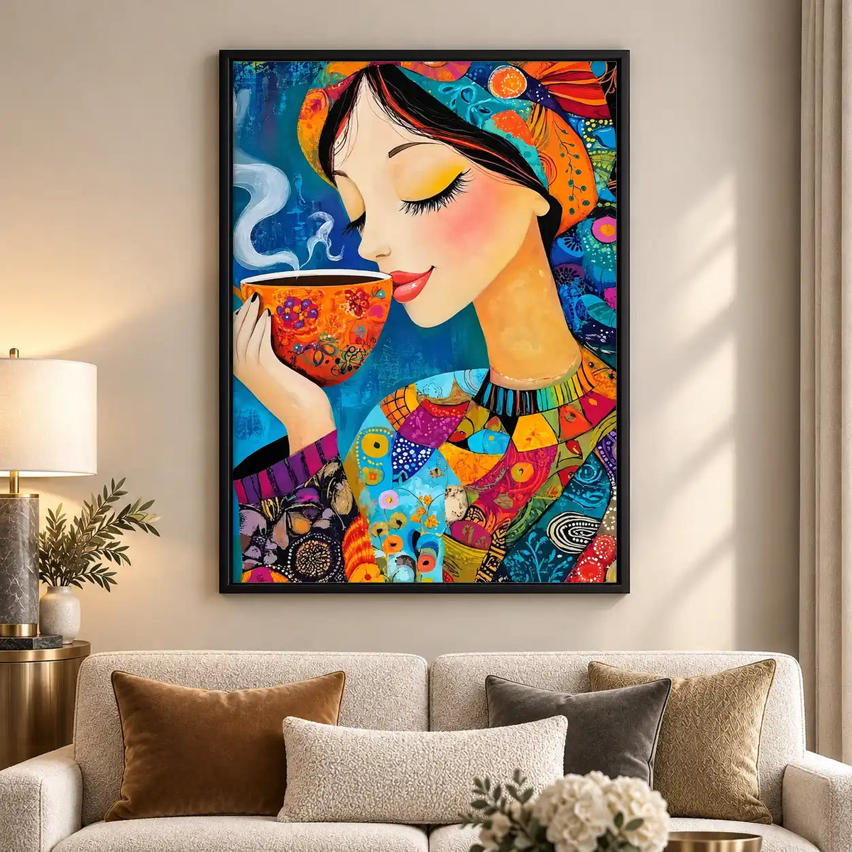 Colorful Woman Sipping Coffee Wall Art 5
