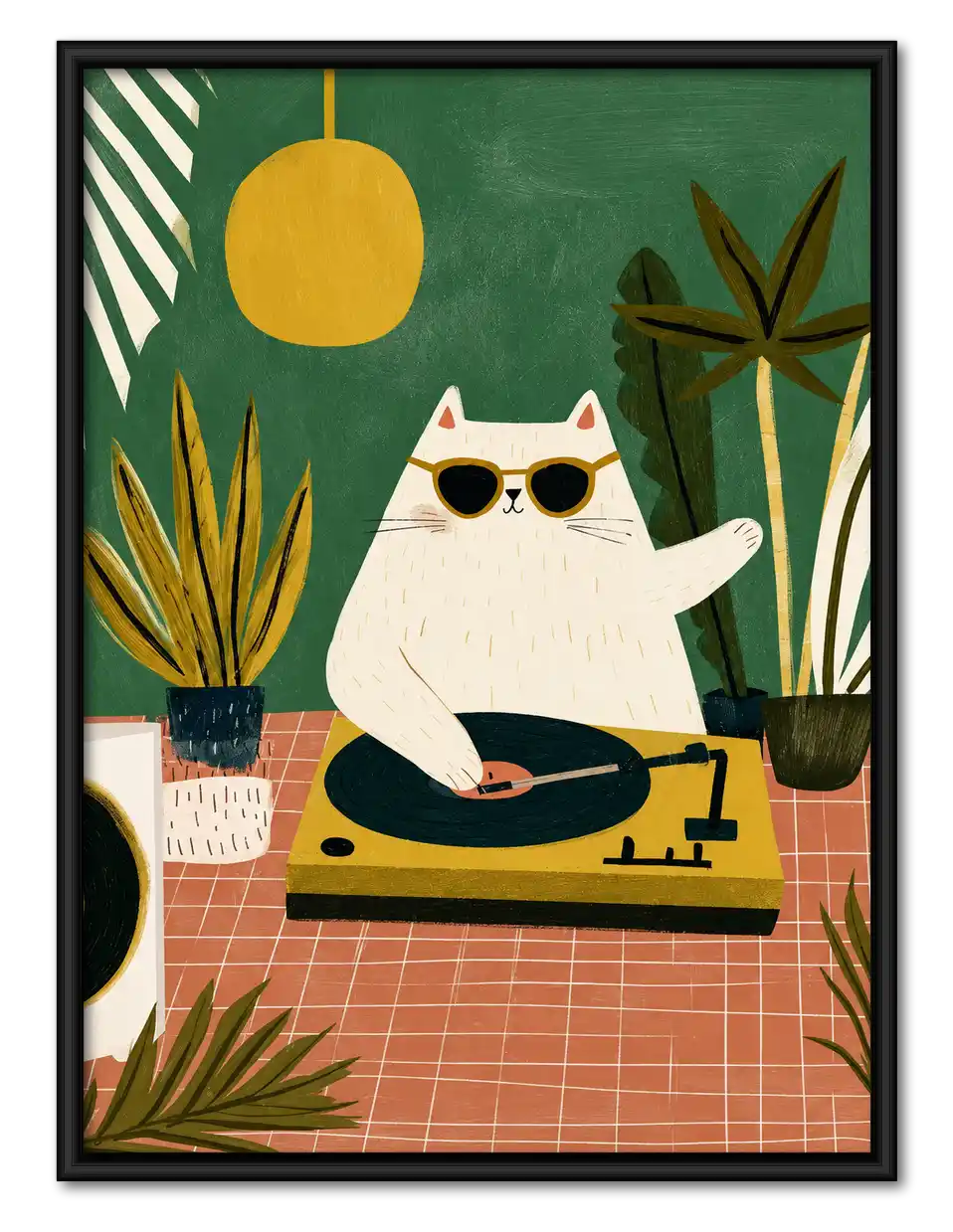 Cool White Cat DJ Wall Art 1