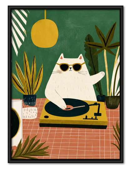 Cool White Cat DJ Wall Art