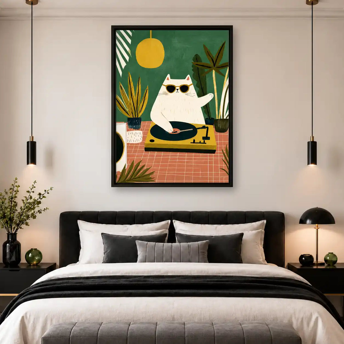 Cool White Cat DJ Wall Art 4