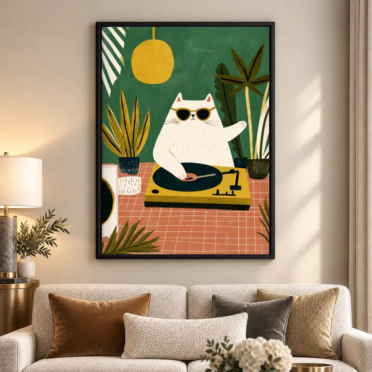 Cool White Cat DJ Wall Art 5