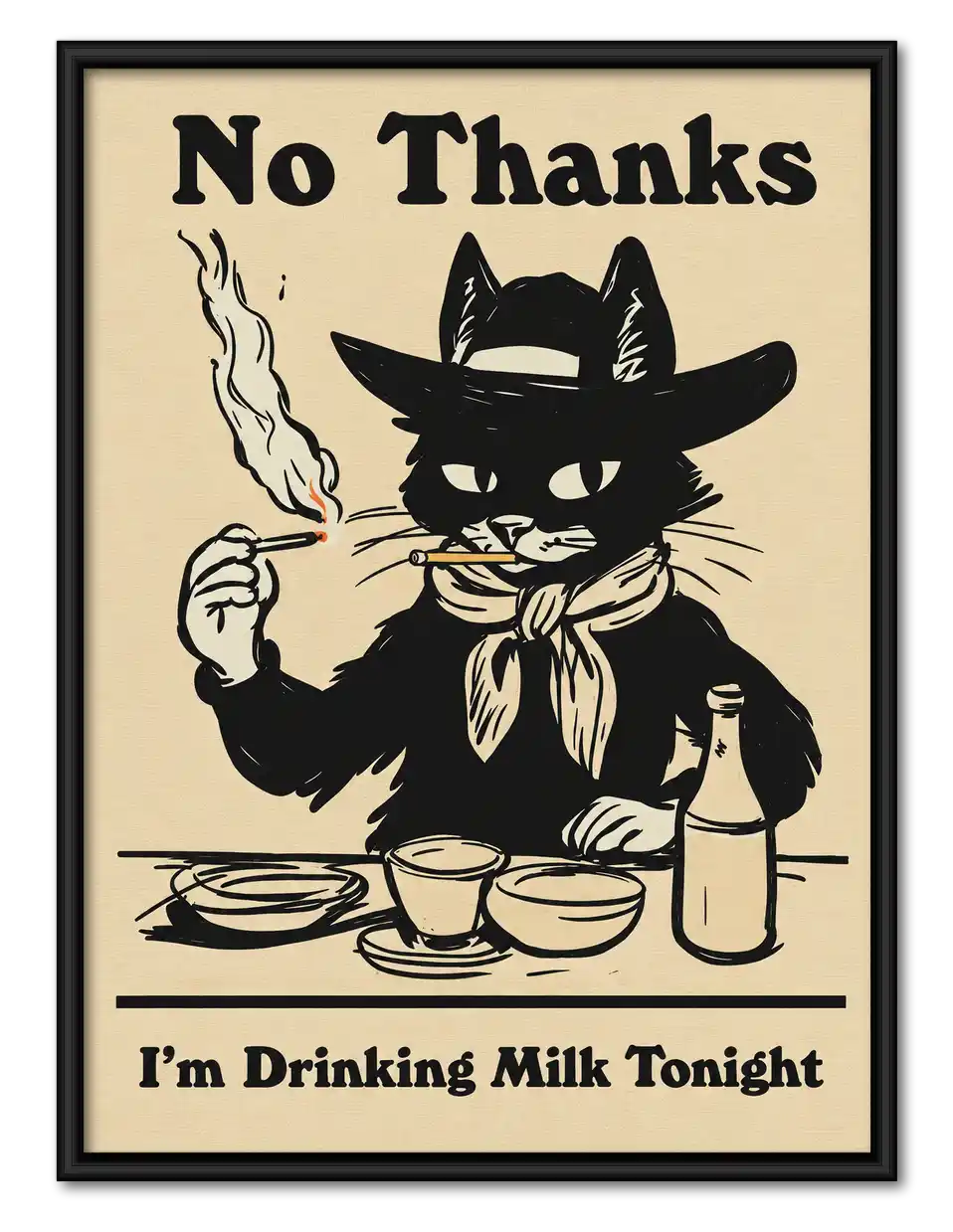 Cowboy Cat Drinking Milk Wall Art 1