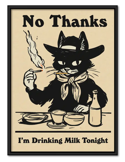 Cowboy Cat Drinking Milk Wall Art 1